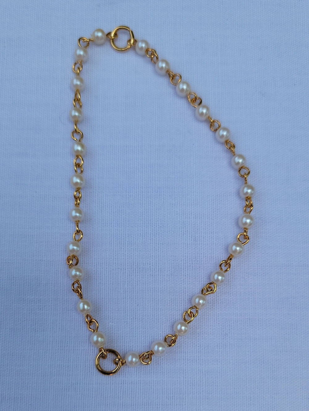 Vintage Napier Gold Plated & Faux White Pearl Link Bracelet - Women Jewelry